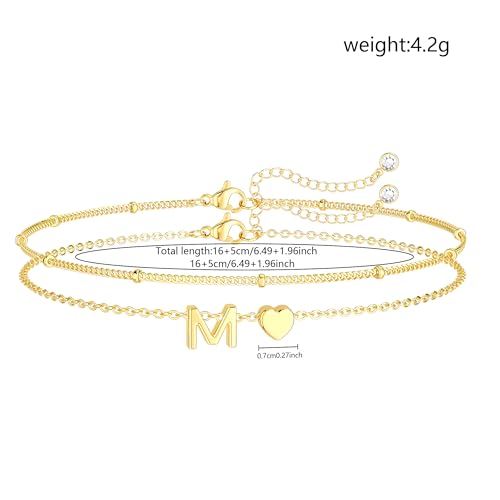 S925 Love Heart Capital Double-Layer 26 Initial Letter A-Z Gold Bracelet for Mom Daughter Sisters Friends Lover Birthday Christmas Party Reminder Jewelry2