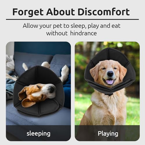 Halskrause Hund Weich Nach OP, Verstellbarer Anti Leckschutz Hund, Atmungsaktiver Hundekragen, Leicht Halskrausen für Hunde, Schutzkragen für Große Hunde (Schwarz,XL)