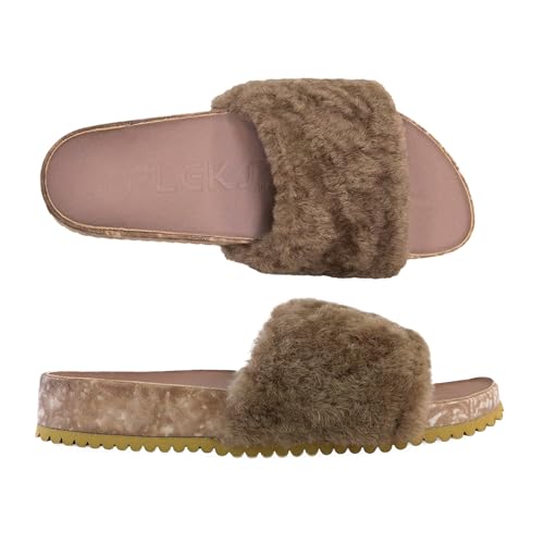 Fleks San Ysidro Women's Shearling Slides, Platform Sandals with Arch Support, Comfort Footwear, Natural Sheepskin Upper