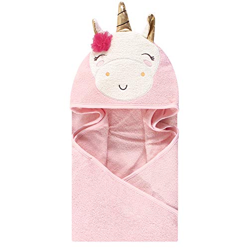Image of Luvable Friends Unisex Baby Cotton Animal Face Hooded Towel, Unicorn Flower, One Size