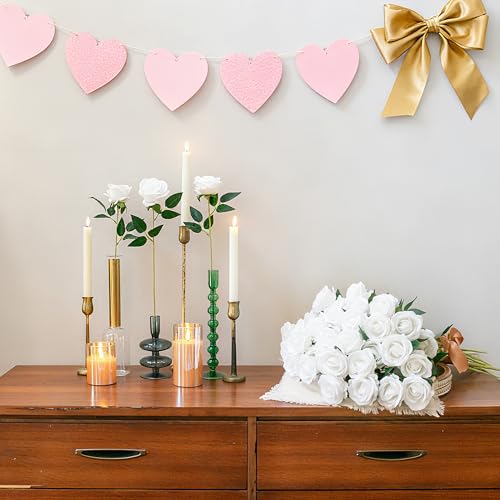 Image of HyeFlora 50 PCS White Roses Artificial Flowers, Fake Roses with Stems Realistic Silk Roses for DIY Wedding Bouquets Tables Centerpieces Arrangements Party Baby Shower Birthday Home Decor Gift for Her