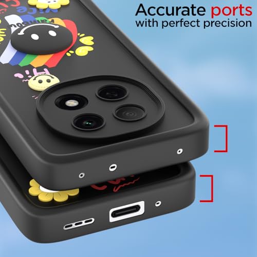 Image of Pikkme Back Cover for Oppo F29 Pro 5G | Soft Silicone| Cute Rainbow Smile & 3D Cartoon Flower Design | Shockproof Raised Camera Protection Bumper Case (Black)