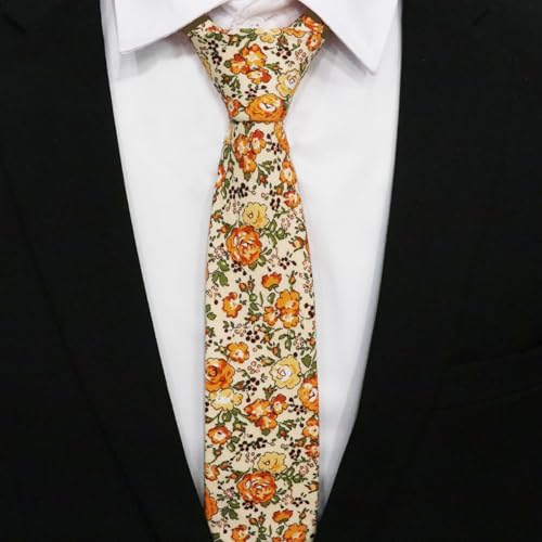Image of Cotton Floral Ties for Men 2.76 inch Men's Skinny Tie Linen Flower Printed Neck Tie for Wedding Dating Party