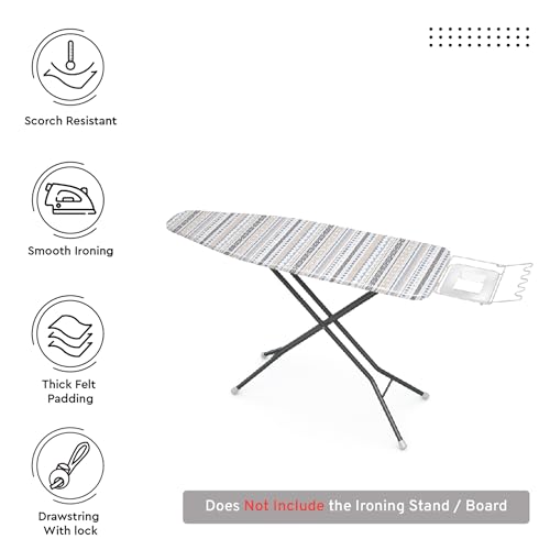 Image of Encasa XO Ironing Board Cover with 3mm Thick Felt Pad for Steam Press (Fits Standard Medium Boards of 112x34 cm) Heat Reflective, Scorch & Stain Resistant, Printed - Aztec