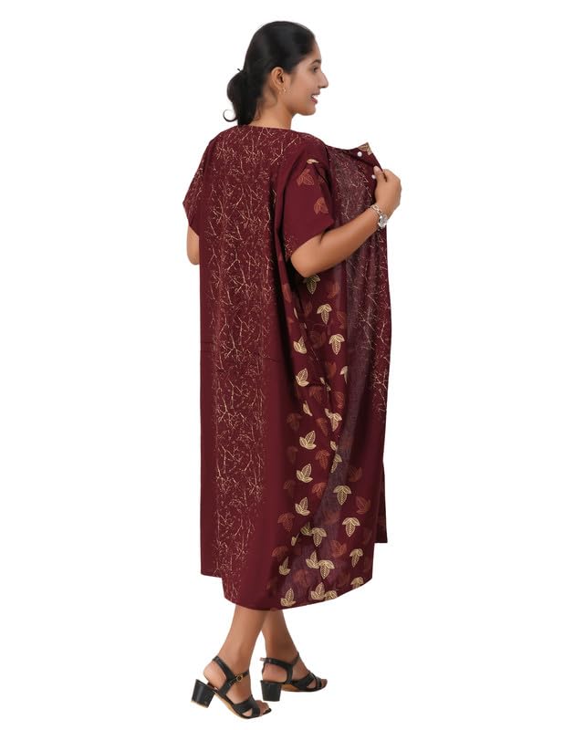 Image of MENMAII Women's [Free Size] Full Open /Front Buttoned [a Kind of Adaptive Clothing] Multipurpose Nighty for Maternity /Pregnancy /Elderly /Patient /Feeding /Hospital Purpose Nighty