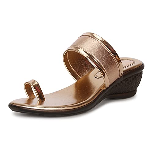 Image of Twins Shoes Women Rose Gold Wedges Heels Comfortable Women's Sandal - 2 Inch Heel Aghutha Pata Fashion Sandal