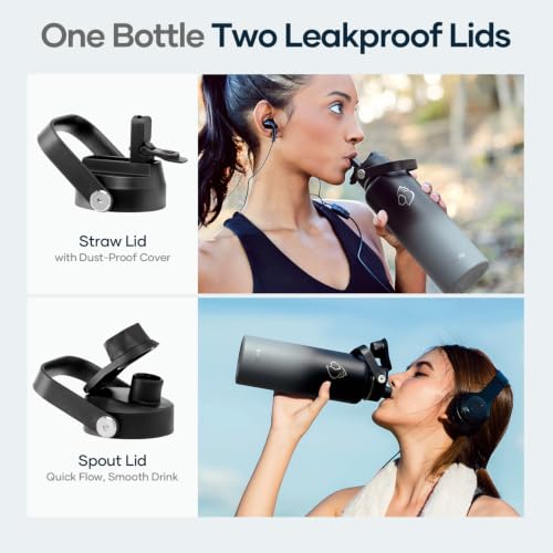 Image of BUZIO Triple Wall Vacuum Water Bottle with Dust-Proof Straw & Spout Lids