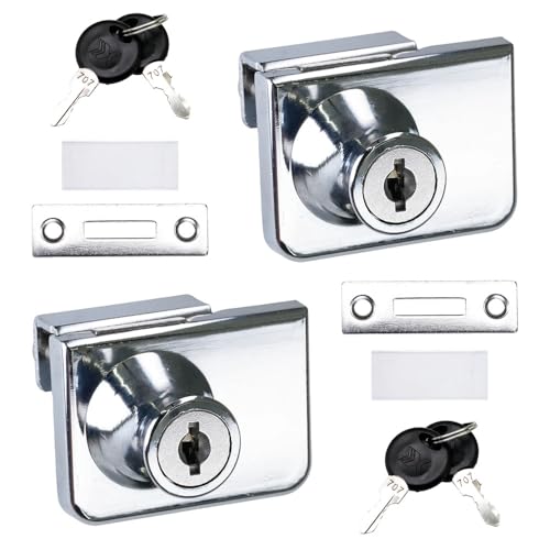Selyse Lot de 2 serrures de vitrine, pour portes en verre, sans perçage, en alliage de zinc, porte en verre, 4 à 8 mm, 4 clés pour armoire, vitrine et...