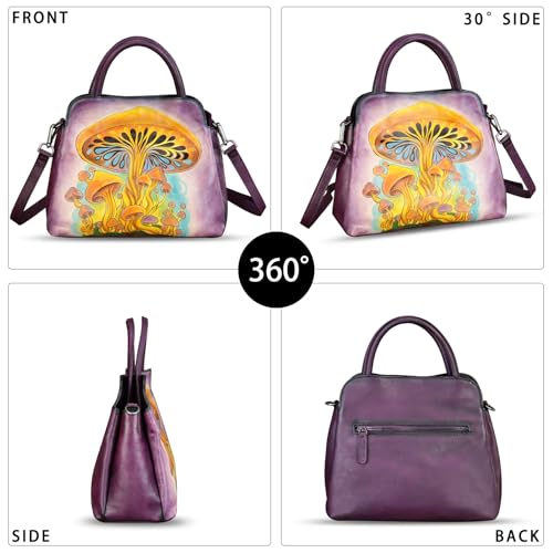 Image of Genuine Leather Handbag for Women Hand Painted Leather Top Handle Satchel Handmade Crossbody Purse