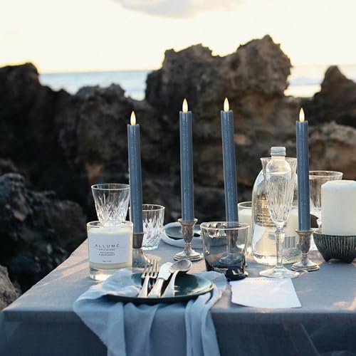Image of Flameless Taper Candles with Remote, Real Wax Battery Operated LED Candles Set with 3D Flickering Flame, 9.6 inch Realistic Dripless Candlesticks for Wedding Home Decor, 3 Pack Blue
