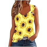 Generic Spring top Women's Summer Sunflower Printed Round Neck Casual Tank Tops Loose Fit Sleeveless Suspender Tops Tunic Shirts Prime Big Day Yellow M