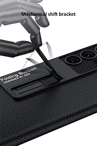 Image of TechTrendz Carbonn Fiber Texture Leather Protective Case for Samsung Galaxy S25 Ultra with Built in Kickstand Slim Rear Camera Lens Protective Cover Compatible with S25 Ultra 5G 2025 (Black)