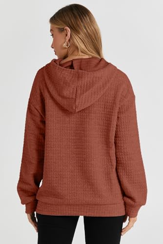 Image of SHEWIN Women Fall Waffle Hoodies Pullover Tops Hooded Sweatshirt