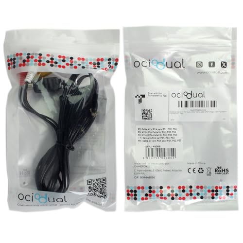 OcioDual TV AV Audio Video 3 Cinch Kabel 1.8 m Kompatibel mit PS1 PSX PS2 PS3 Schwarz RCA Replacement Analog Composite Cable
