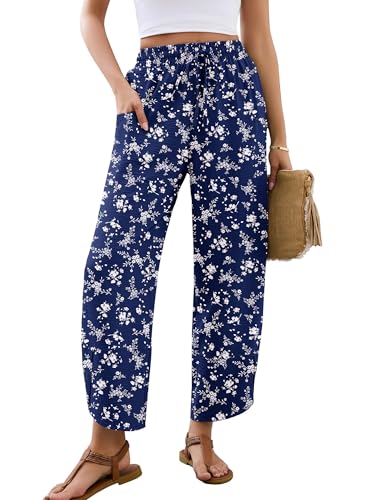 Heymoments Women's Wide Leg Lounge Pants Splendor Small Lightweight Drawstring Elastic Waist Paper Bag Flowy Loose Vacation Comfy Summer Beach Palazzo Bussiness Work Trousers with Pockets