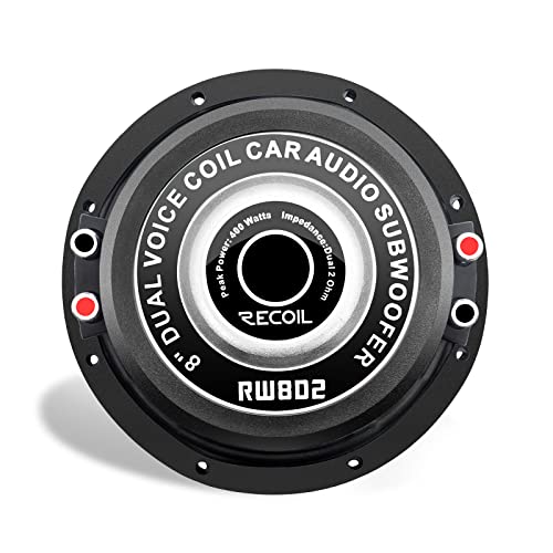 Recoil RW 8D2 Echo Series 8 Inch 400 Watts Power Dual 2 Ohm Voice Coil, 2 Inch Black-Coated 4 Layer High Temperature Voice Coil, Competition Grade Pressed Paper Cone, Car Audio Subwoofer thumb #4
