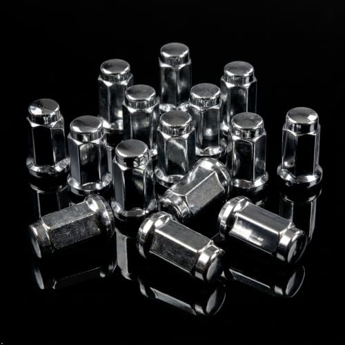 Image of MASSFX 16-Pack Durable Chrome 14mm Hex Lug Nuts, 32mm Length, & 10x1.25 Thread - Heavy Duty Replacement Lug Nuts for Golf Cart Wheels, Fits Most EZGO, Club Car & Yamaha Golf Cart Wheels