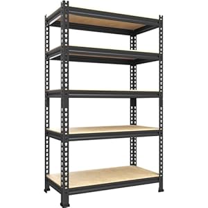 PrimeZone Storage Shelves 5 Tier Adjustable Garage Storage Shelving, Heavy Duty Metal Storage Utility Rack Shelf Unit for Warehouse Pantry Closet Kitchen, 28″ x 12″ x 59″, Black