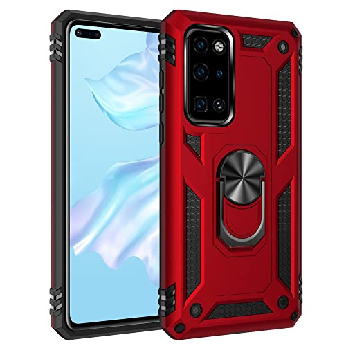 Coque Huawei P40 antichoc rouge : protection intégrale rigide avec porte-bague magnétique