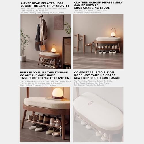 Banc à chaussures en bois d'entrée avec coussin confortable - 5