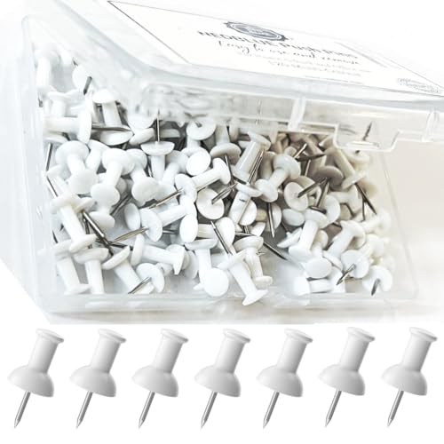 NEDBLUE White Push Pins - 120 Drawing Pins with Storage Box, Thumb Tacks for Cork, Notice and Bulletin Boards - Map Pins