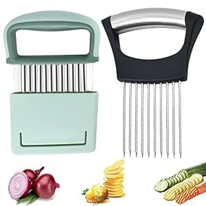 Ripple Knife Baby Wave Cutter Potato Cutter Children with Protective Stainless Steel Potato Wave Knife Onion Cutter Holder for Fruit Vegetables Salad Fries Onion 2 Pieces