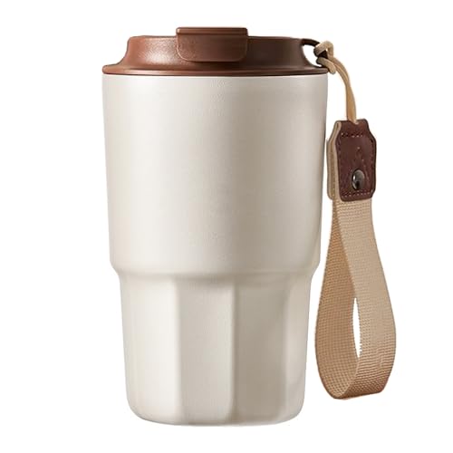 SLOSH Taza de Café Termo Cafe para Llevar Desayuno Acero Inoxidable Reutilizables Vaso Termico Cafe para Coche Café Frío Caliente (Marrón, 480ml)