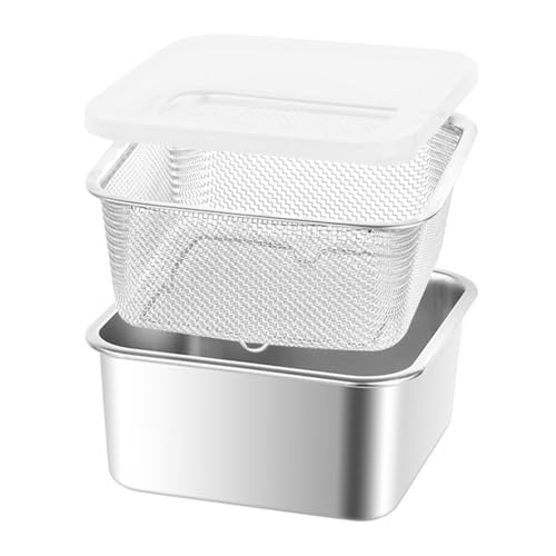 AFXGUSD Recipiente de Acero Inoxidable para Alimentos con Colador, Juego de Coladores, Contenedor Multiusos para Frutas, Verduras Y Ensaladas, 2500ml