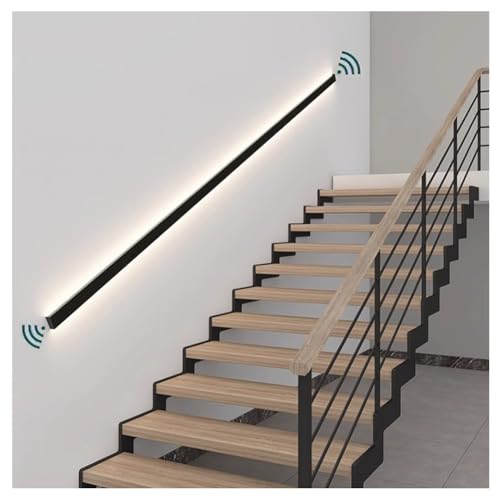 LED Stair Handrails With Sensor Light, Wall-Mounted Luminous Handrail, Aluminum Alloy Handrail Railings With LED Light - For Outdoor Decks And Indoor Stairs ( Color : Black , Size : 1m/39.37'' )