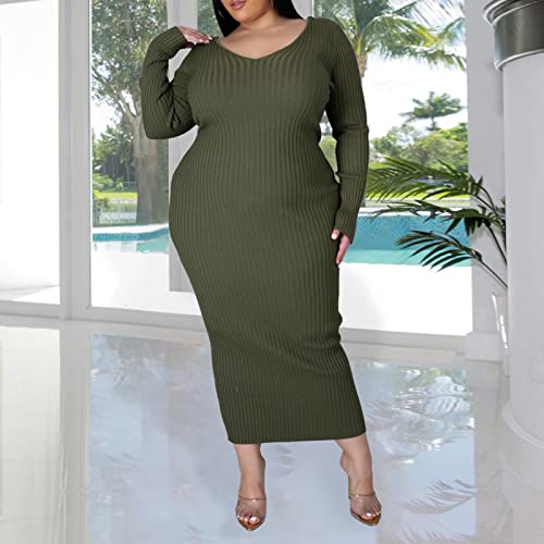 Image of Women's Plus Size Sexy Long Sleeve Maxi Sweater Off Shoulder Knit Dress