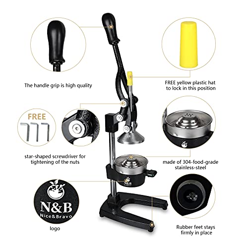 N&B Nice&Bravo Professional Citrus Juicer Commercial Grade Manual Hand Press Orange Squeezer Heavy Duty Orange Juicer Metal Lemon Squeezer Premium Quality Upgrade,Dark Black #TOP1