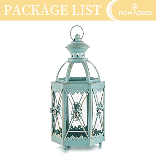 Romadedi Lantern Decorative Farmhouse Antique: Vintage Lanterns Decor Candle Holder Rustic Bluish-Green For Home Décor Wedding Centerpiece #TOP5