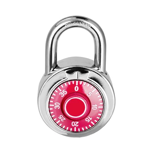 Image of Combination Lock, LQYN Standard Dial Combination Lock, Pack of 1; Red Turnplate, 2 in. Wide, Fixed Three Digital Combination, for School, Gym & Locker, Toolbox, Gate