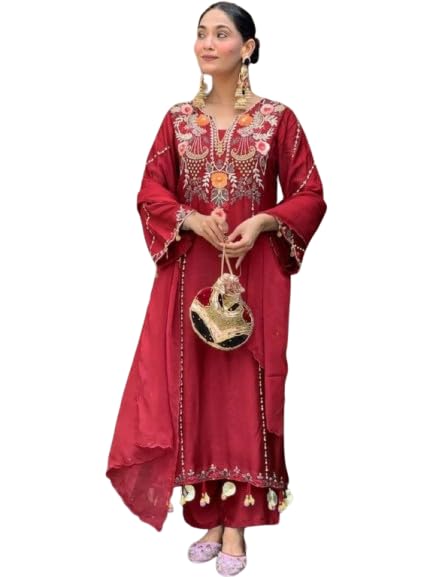 Women's Stitched Rayon Embroidered Kurti Set with Matching Bottom and Dupatta | Ethnic Wear Suit Set for Women | Comfortable Traditional Outfit for Festive, Casual-image-31