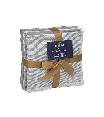 Image of Bumble Premium Dish Cloths 13 inchx13 inch (6 Pack) | 100% Natural Ring Spun Cotton | 400 GSM | Highly Absorbent & Soft |Yarn Dyed & Solid Dyed Terry Dish Cloth Set - Grey