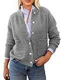PRETTYGARDEN Women's Knit Cardigan Sweaters Casual Long Sleeve Open Front Button Up Ribbed Fall Spring Sweater Jackets (Grey,Small)