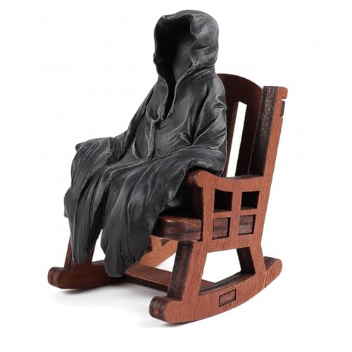 Estatua miniatura de la Parca en mecedora, decoración gótica