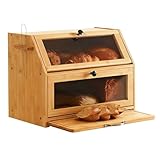 MOZTBH Boite a pain en bambou à 2 niveaux avec planche à découper, fenêtre en acrylique à ouverture frontale huche a pain, gain de place, L39xW26xH32.5cm, avec porte-couteau sans couteau, naturel-A