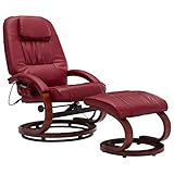 Farbe: Weinrot vidaXL Massagesessel mit Fußhocker Hocker Wärmefunktion Relaxsessel Fernsehsessel TV Sessel Liegesessel Ruhesessel Weinrot Kunstleder