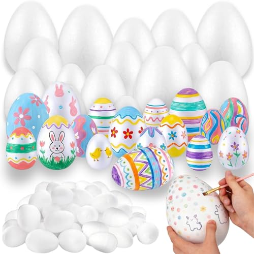 70 Pack White Craft Foam Eggs Atarvana 4 Sizes Smooth Polystyrene Easter Eggs (1.57 2.36 3.15 3.94) for DIY Painting Holiday Decorations Easter Christmas Halloween Arts & Crafts