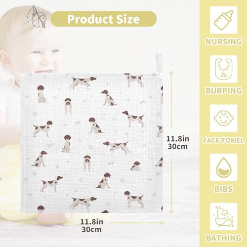 Image of vvfelixl Baby Cotton Washcloths German Shorthaired Pointer Infants Bath Towel for Unisex Puppy Face Towels for Newborn, Natural Baby Wipes Delicate Skin, 11.8 X 11.8 inch, one sizex3
