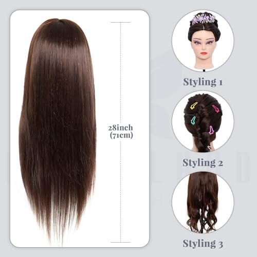 28 Inch Mannequin Head 60% Real Hair with Tripod Stand,Make up Cosmetology Manikin Practice Doll Head with Hair,Braiding Hairdressing Head for Hair Styling with Table Clamp + DIY Hair Styling Set #4 - Thumbnail 3