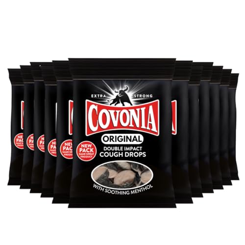 Covonia Double Impact Cough Drops Original 12 Bags x 51g, Powerful Menthol Vapours, Suitable for Vegetarians, Alcohol Free Cough Drops