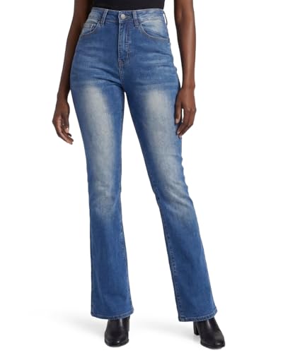 Jean extensible taille mi-haute avec double option d'entrejambe longue