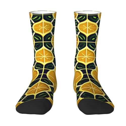 XZDZDX Lemon tiles Polyester Mid-Calf Socks White for Unisex - Skin-Friendly Elastic Fashion Crew Socks