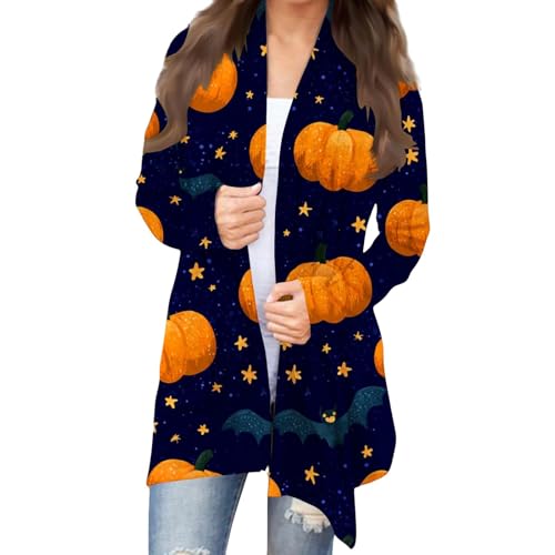 Halloween Cardigan for Women 2025 Fall Open Front Pumpkin Ghost Print Sweater Fashion Long Sleeve Lightweight Coat