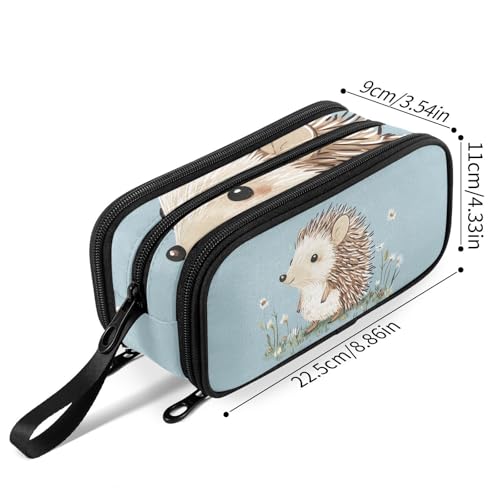 Image of Fustylead Cute Hedgehog and Daisy Pen Pencil Case Makeup Pouch Big Capacity Multi-Purpose Travel Bag Office Organizer with Zipper