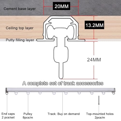 Rail de rideau de plafond encastré – Tringle cachée pour séparateurs de pièce et solutions d'intimité Montage au plafond lisse Design parfait pour la maison et le bureau