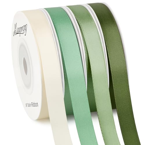 Mauproy Sage Green Satin Ribbon, 3/8 Inch x 4 Rolls, Total 40 Yards