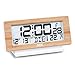 ADE digitaler Funkwecker CK1940, weiße Tischuhr mit Gehäusefront aus echtem Bambus, LCD-Display mit Beleuchtung auf Knopfdruck, Snooze-Funktion, Thermometer Temperatur-Anzeige, Kalenderfunktion